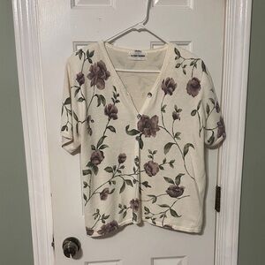 Alfred Dunner Cream and Purple Floral Sweater